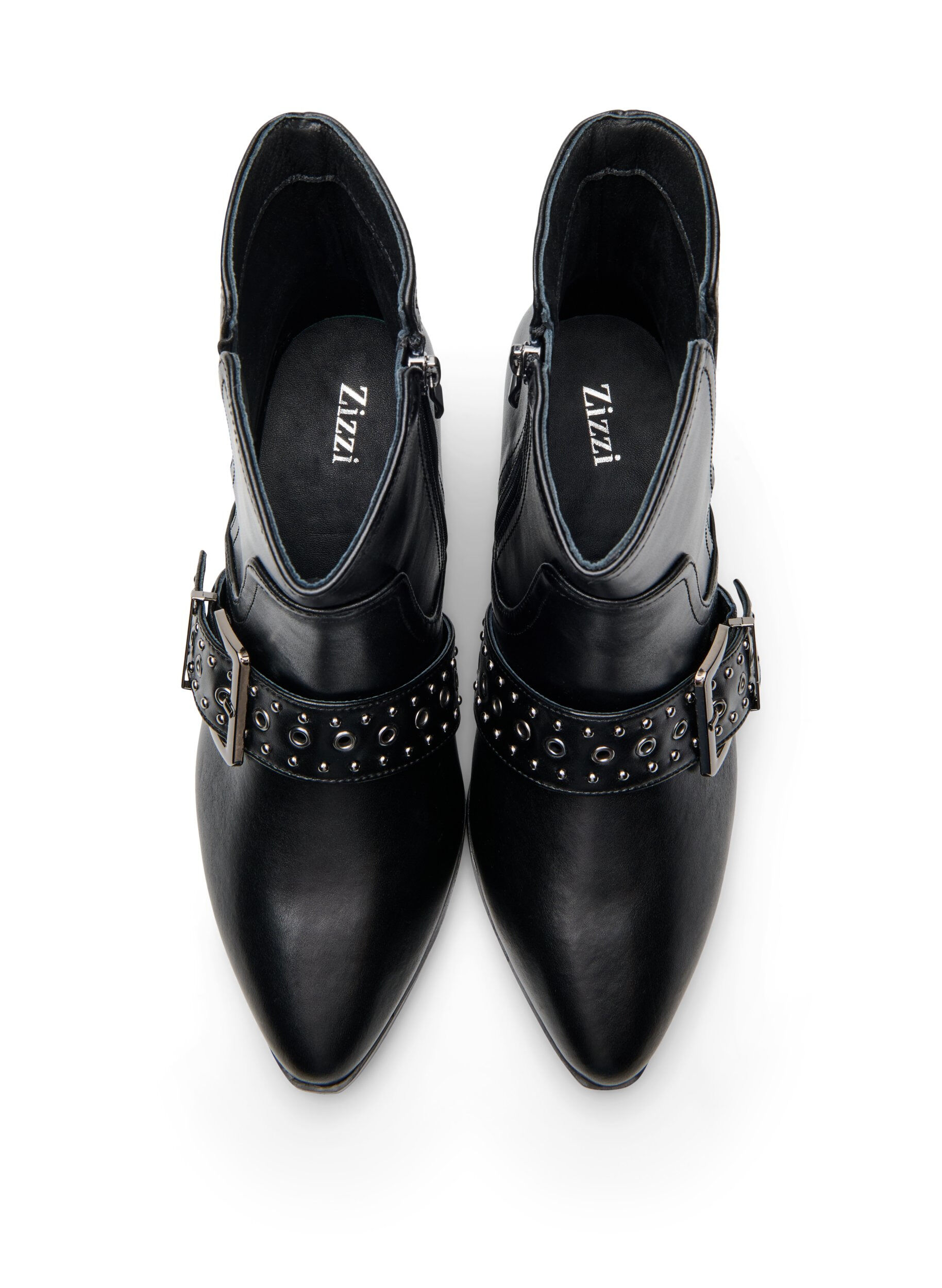 Zizzifashion Wide fit - Leather ankle boot with strap and studs, Black, Packshot image number 2