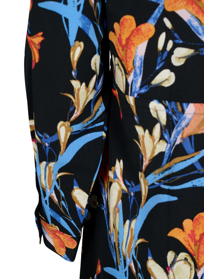 Printed dress with drawstring at the waist, Black Flower AOP, Packshot image number 3