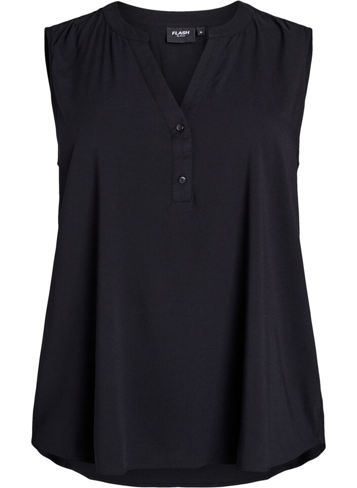 FLASH - Sleeveless viscose blouse, Black, Packshot image number 0