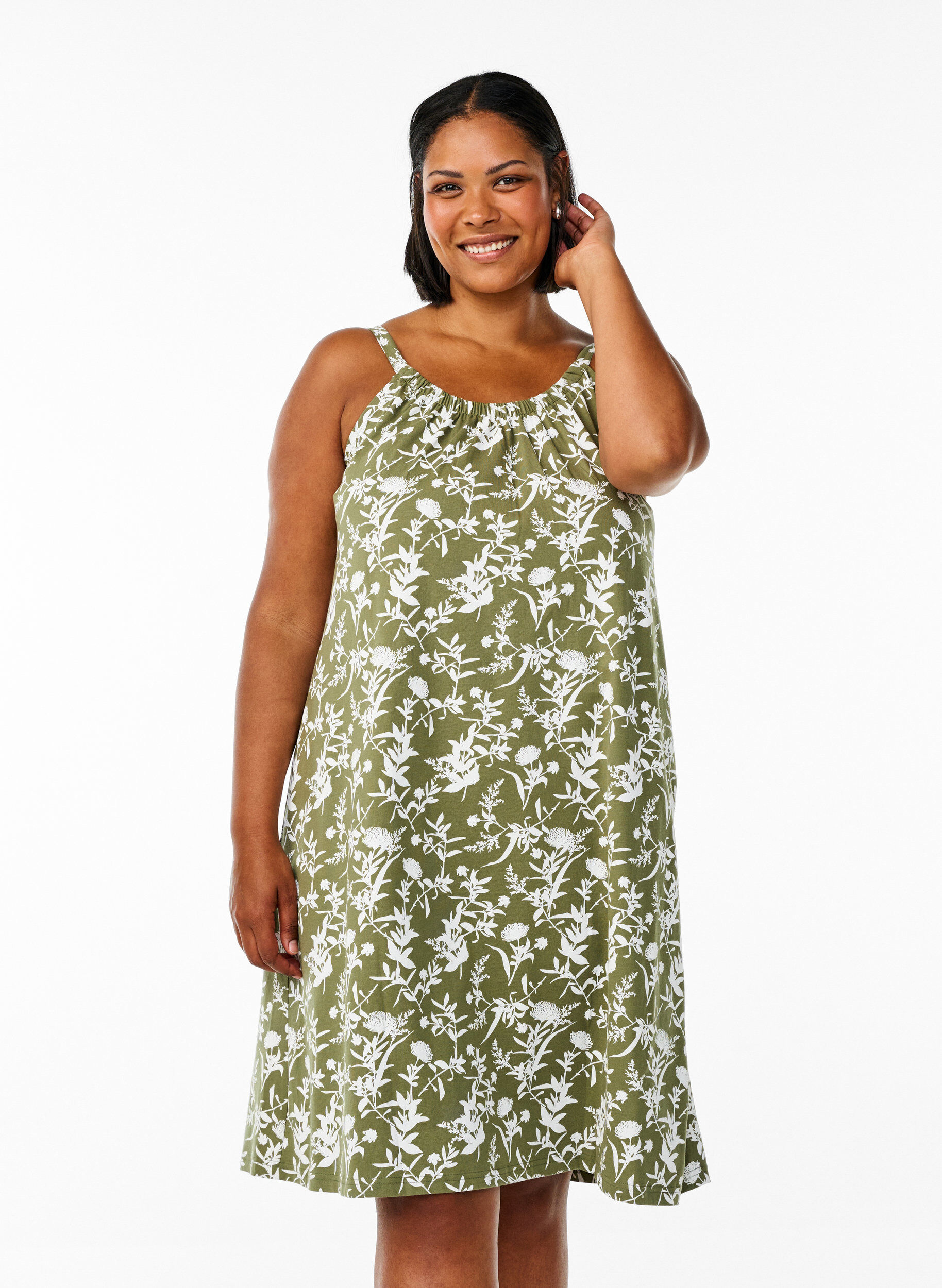 ZizzifashionKnee-length strap dress in organic cotton, Green, Model image number 0