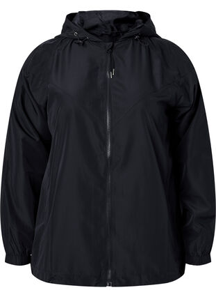 Short jacket with hood and adjustable bottom, Black, Packshot image number 0