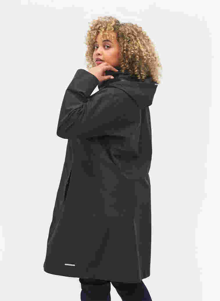 Rain jacket with detachable hood and reflectors, Black, Model image number 1