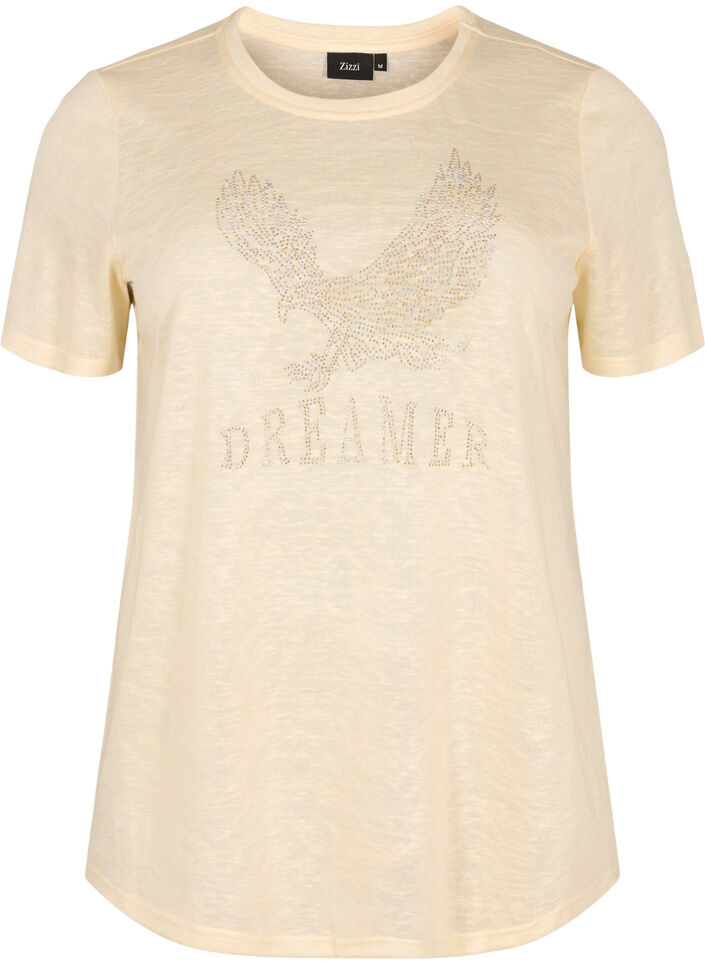 T-shirt with studs and round neck, Buttercream, Packshot image number 0