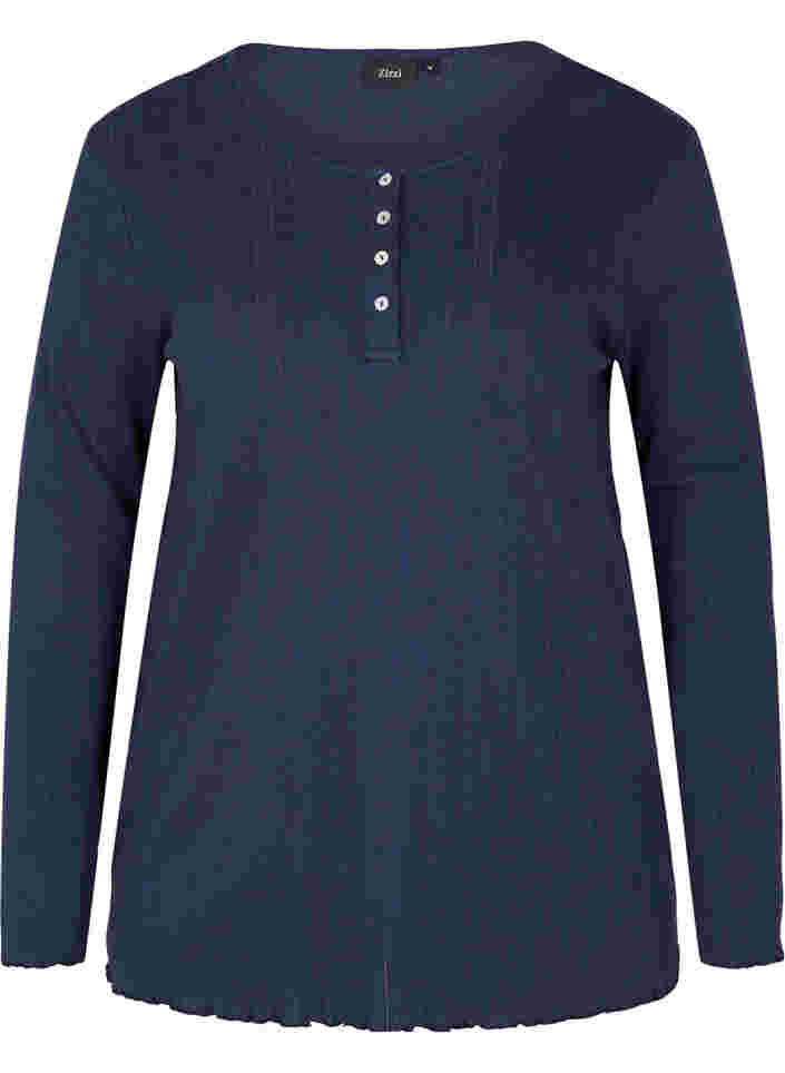 Long-sleeved pyjama top in 100% cotton, Navy Blazer, Packshot image number 0