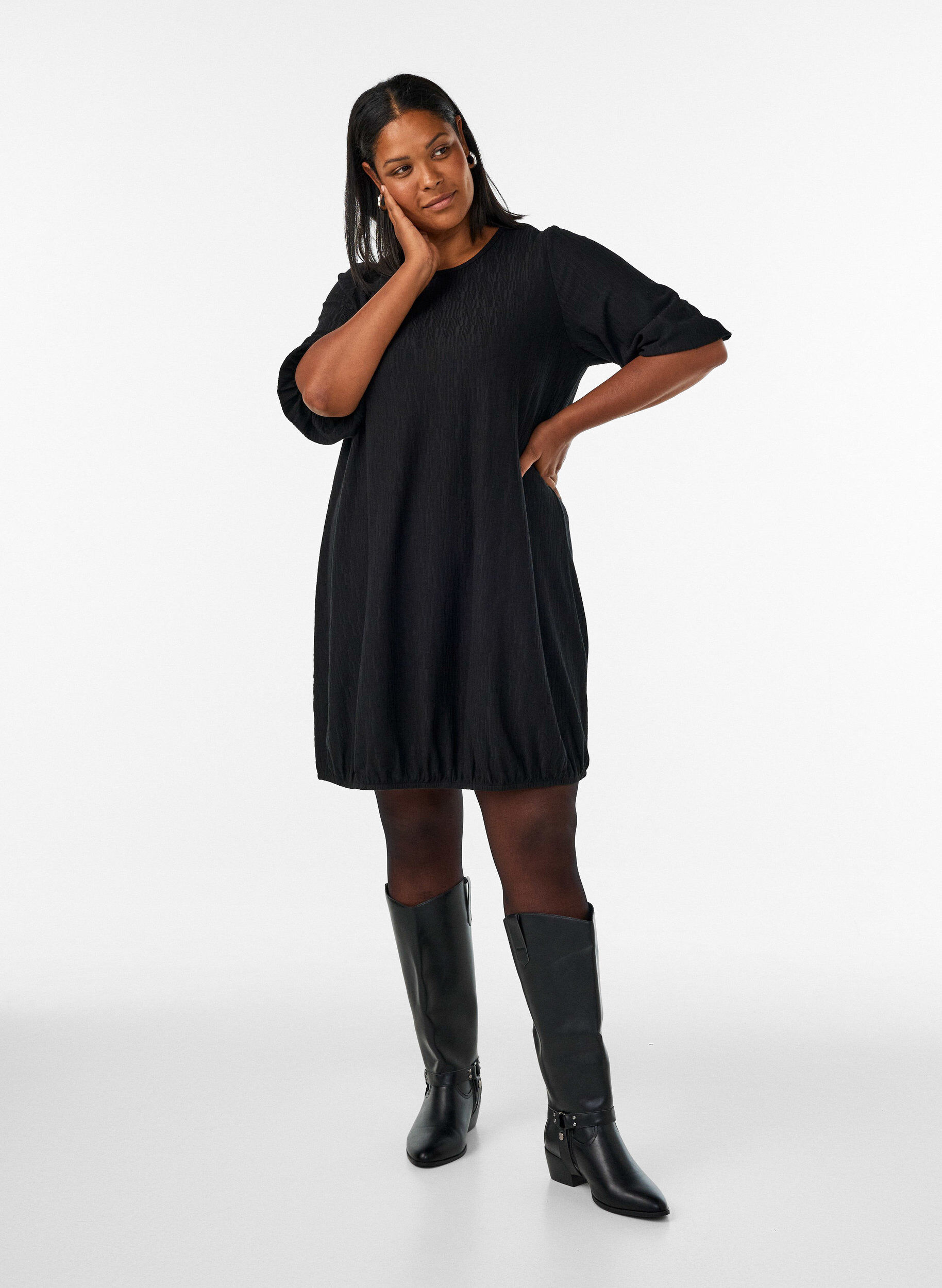 ZizzifashionDress with a balloon shape and structure, Black, Model image number 1