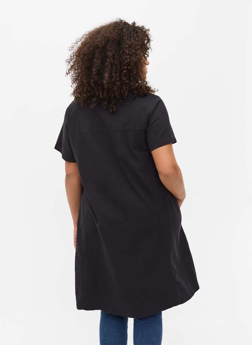 Short-sleeved cotton dress, Black, Model image number 2