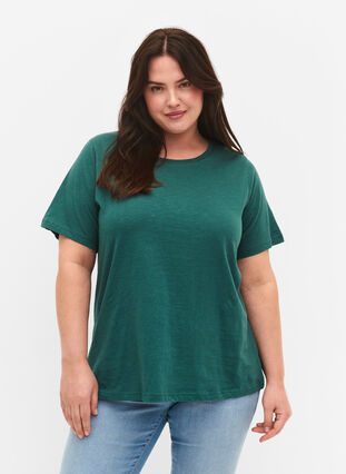 Basics cotton t-shirt 2-pack, Mallard Green/Black, Model image number 0