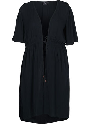 Beach dress in viscose with adjustable waist, Black, Packshot image number 0