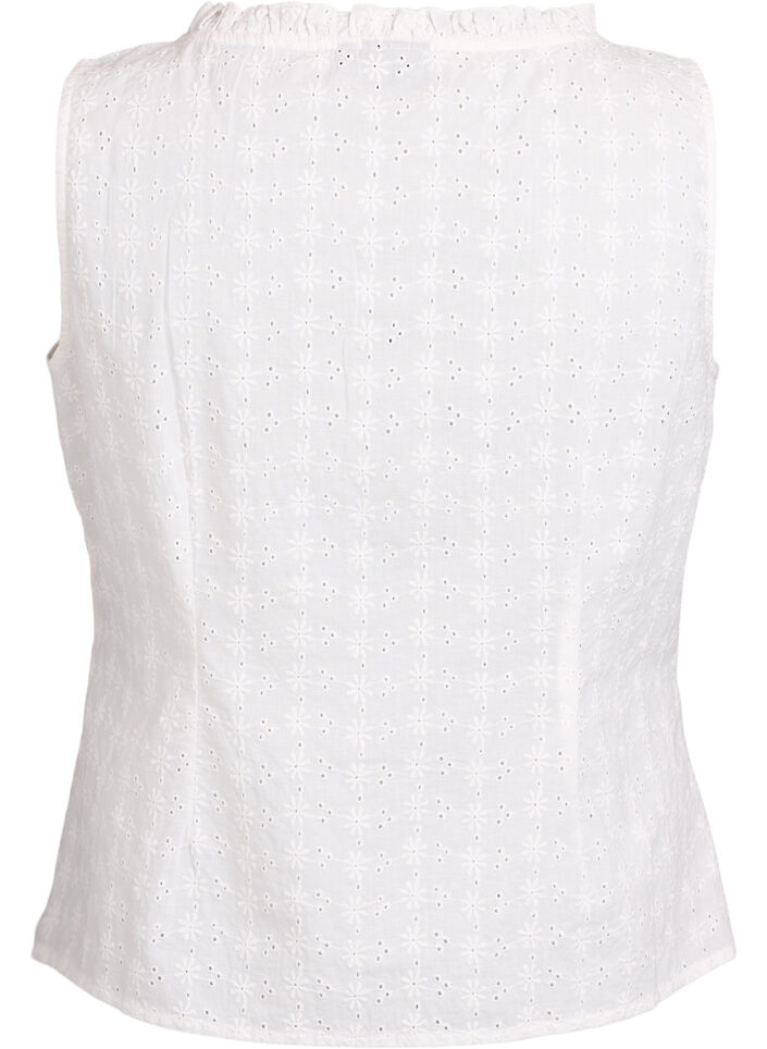 Sleeveless blouse with broderie anglaise and ruffles, Vanilla, Packshot image number 1