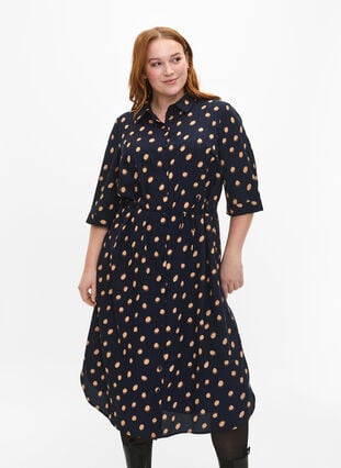 FLASH - Shirt dress with polka dots, Blue Double Dot, Model image number 0