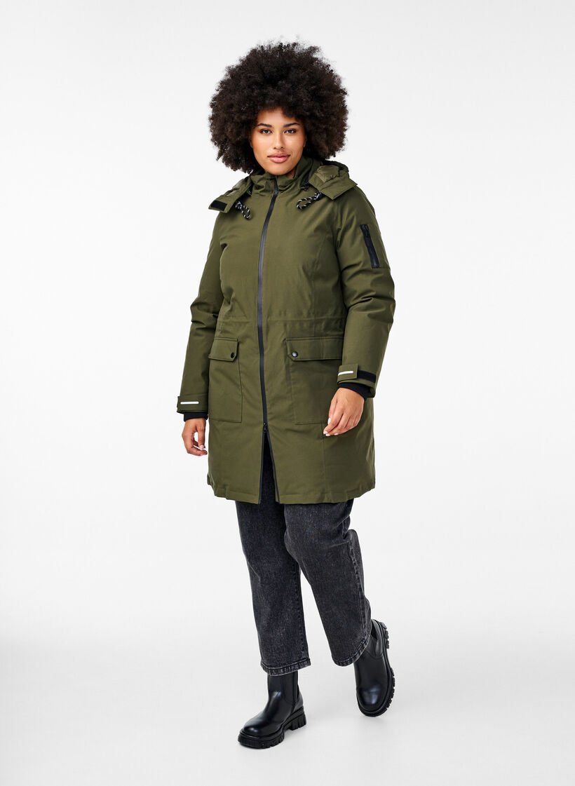Practical winter jacket with hood and pockets, Green, Model image number 1