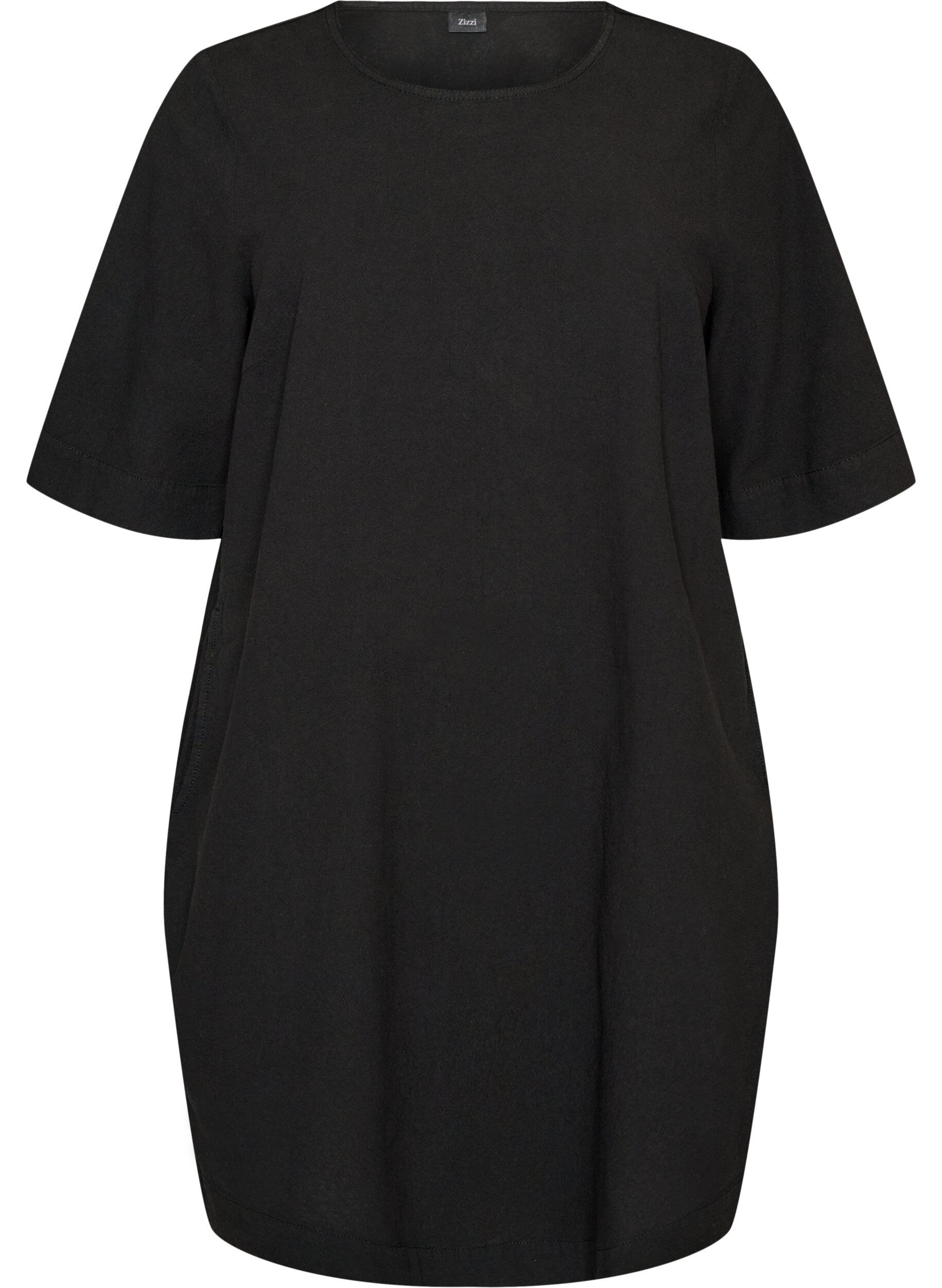 ZizzifashionCotton dress with short sleeves and pockets, Black, Packshot image number 0