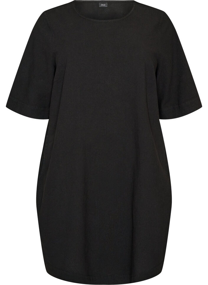 Cotton dress with short sleeves and pockets, Black, Packshot image number 0