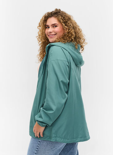Short jacket with hood and adjustable bottom hem, Sagebrush Green, Model image number 1