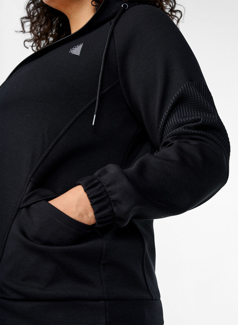 Hooded sweat cardigan with pockets, Black, Model image number 2