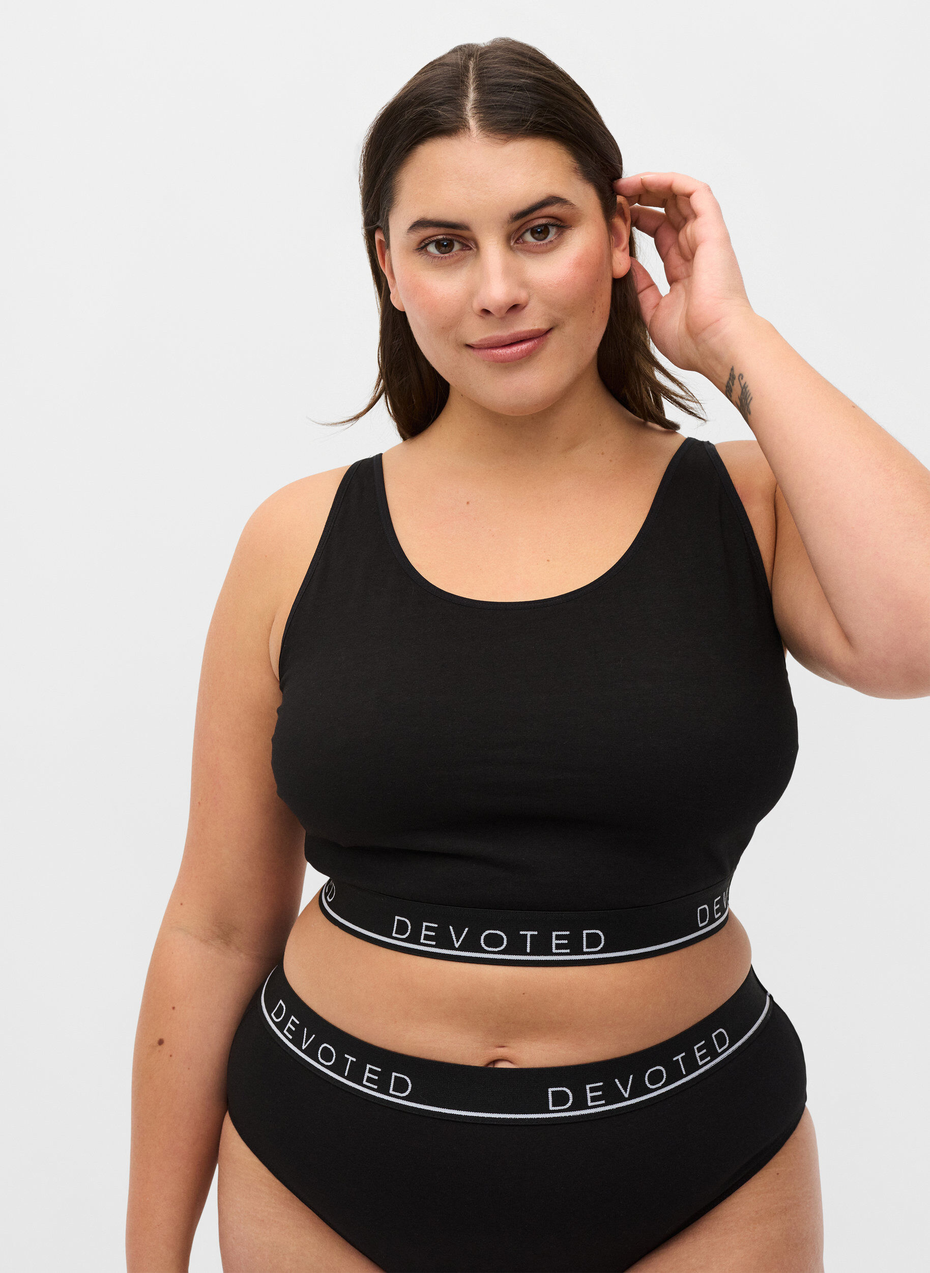 Zizzifashion Cotton bra with adjustable straps, Black, Model image number 0