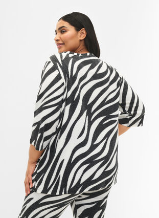 3/4 sleeve Blouse with zebra print, White Zebra, Model image number 1