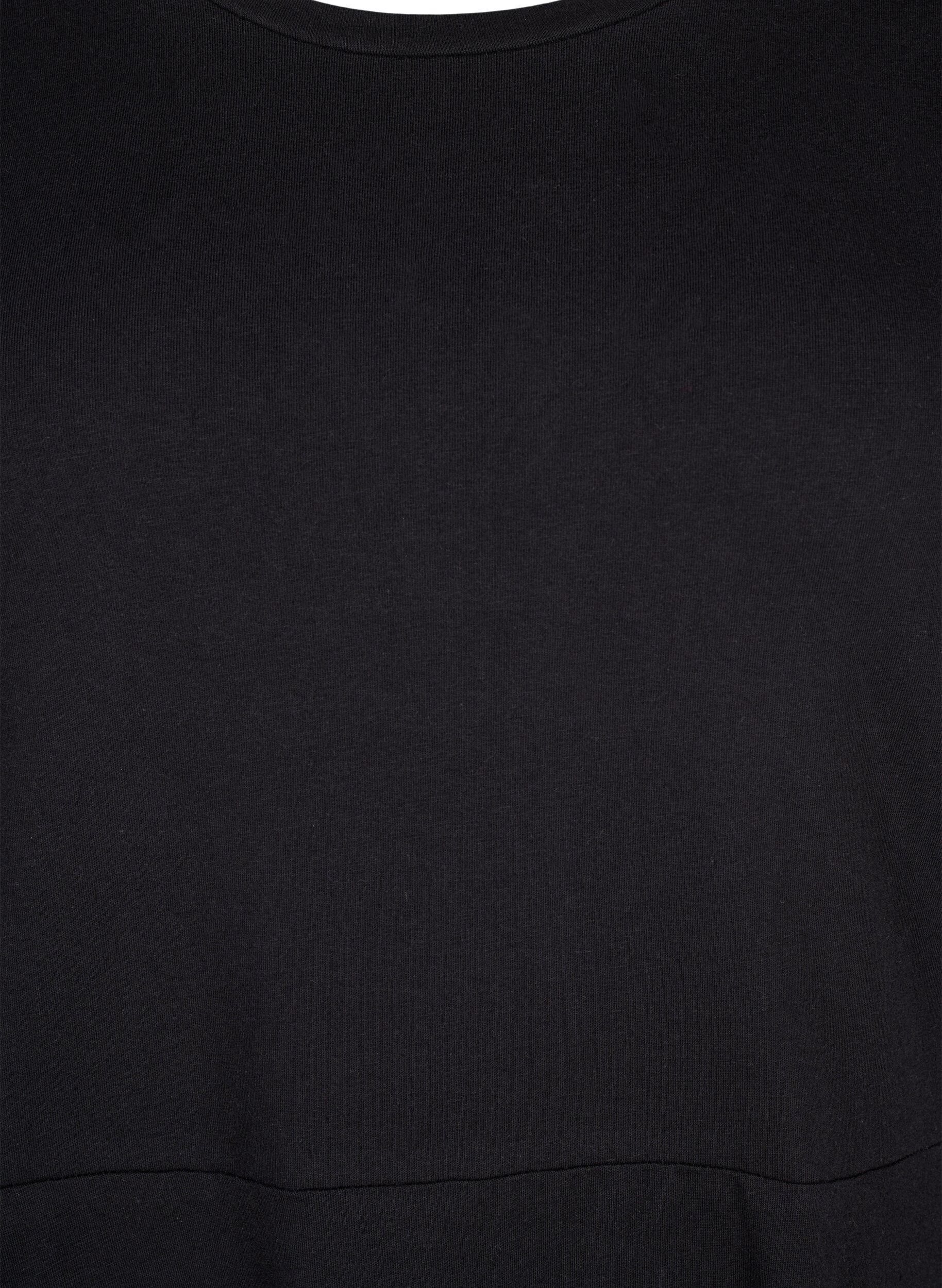 Zizzifashion Solid-color cotton dress with short sleeves, Black Solid, Packshot image number 2