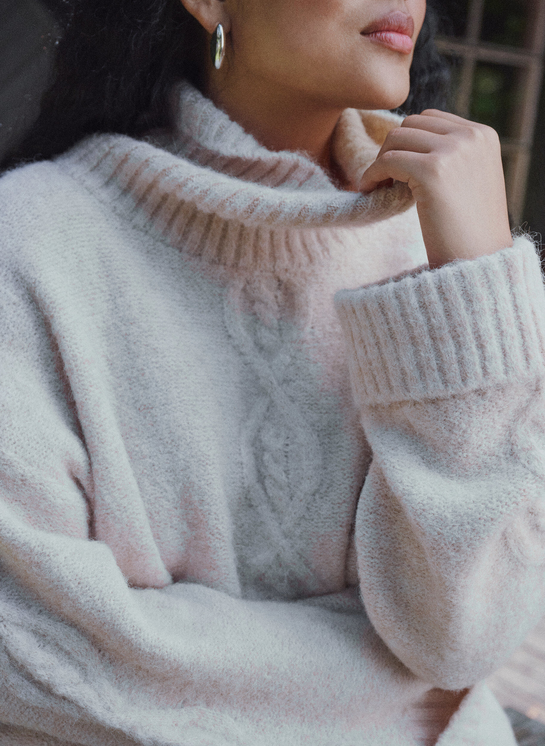 ZizzifashionJumper with turtleneck and cable knit, Vanilla, Image image number 0