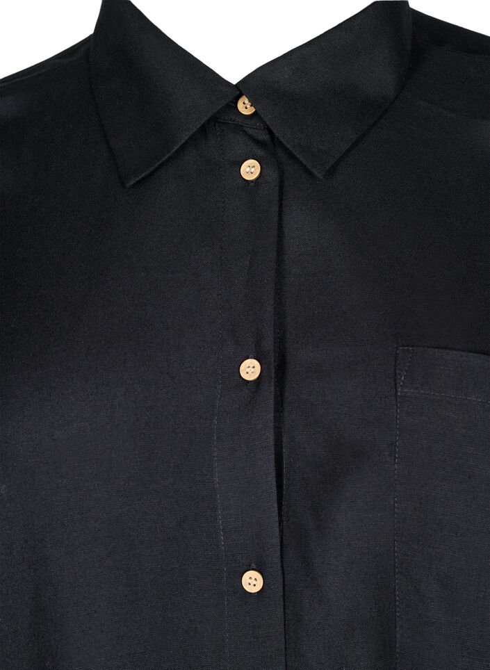 Long-sleeved linen and viscose shirt, Black, Packshot image number 2