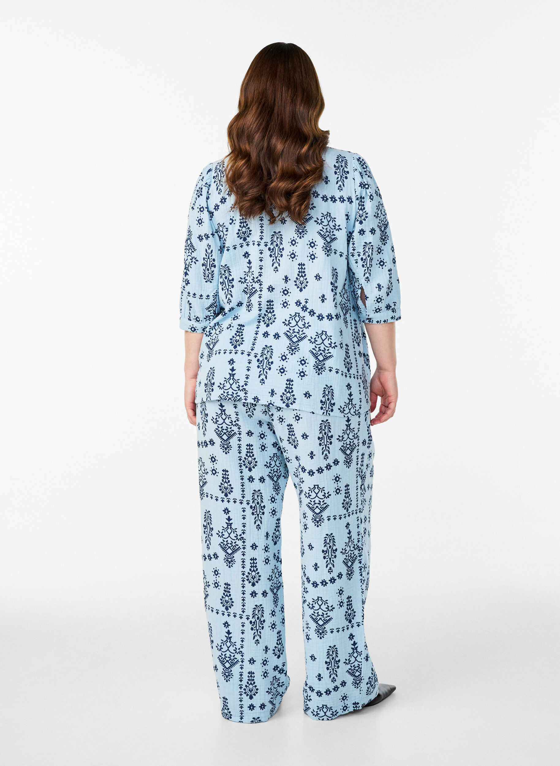 Zizzifashion Shirt blouse with 3/4 sleeves, Light Blue, Model image number 2