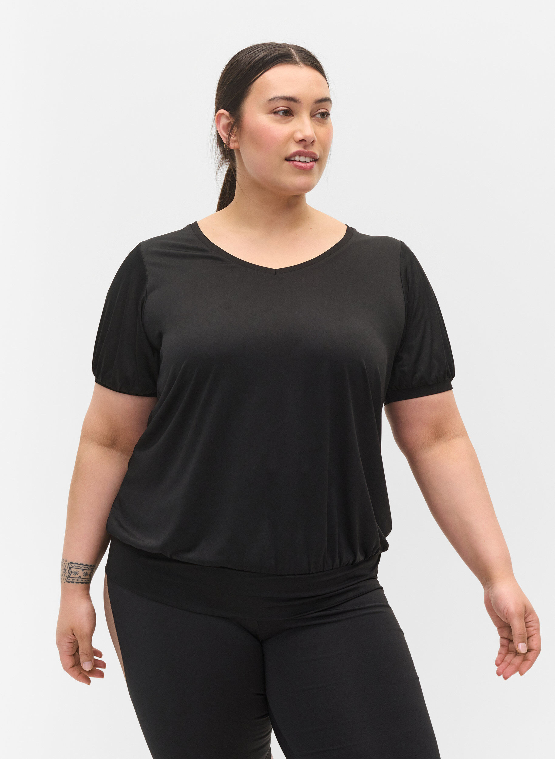 Zizzifashion Short-sleeved exercise top, Black, Model image number 0