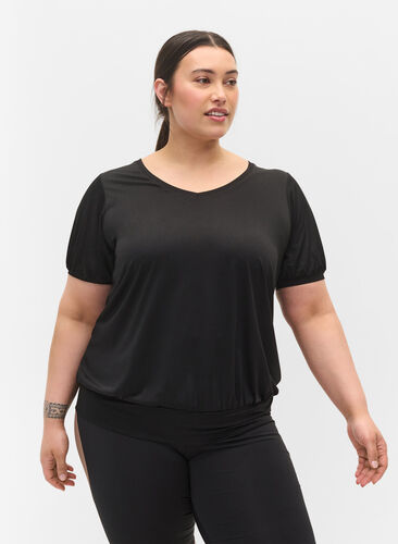 Short-sleeved exercise top, Black, Model image number 0
