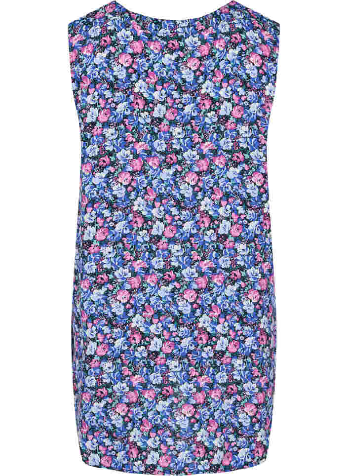 Printed viscose top with buttons, Pink blue Flower , Packshot image number 1