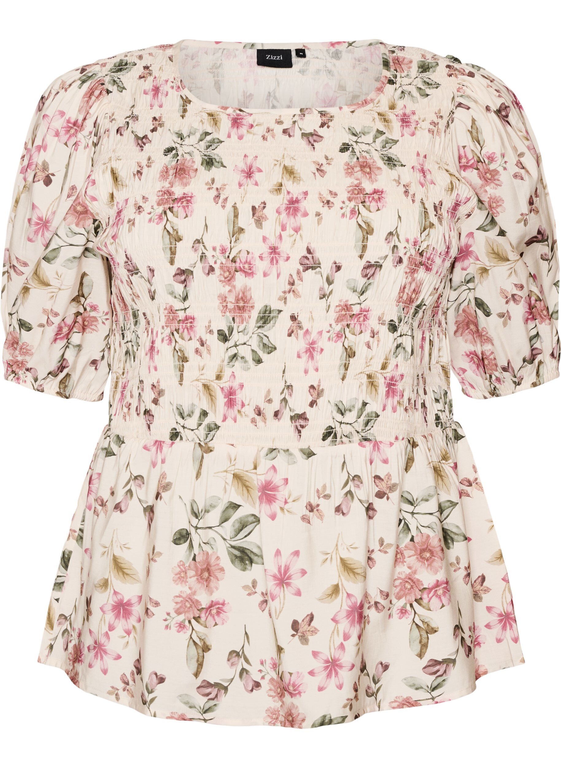 ZizzifashionViscose blouse with smock and peplum effect, Vanilla, Packshot image number 0