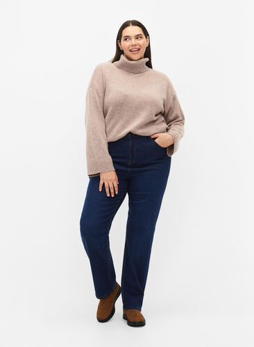 Extra high-waisted Megan jeans with regular fit, Dark blue, Model image number 0