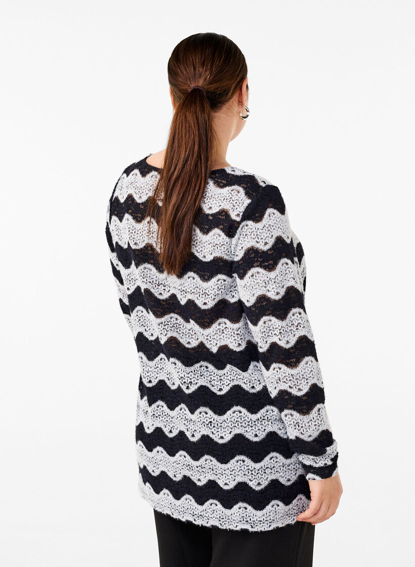 Knitted blouse with a wave pattern, Black Stripe, Model image number 1