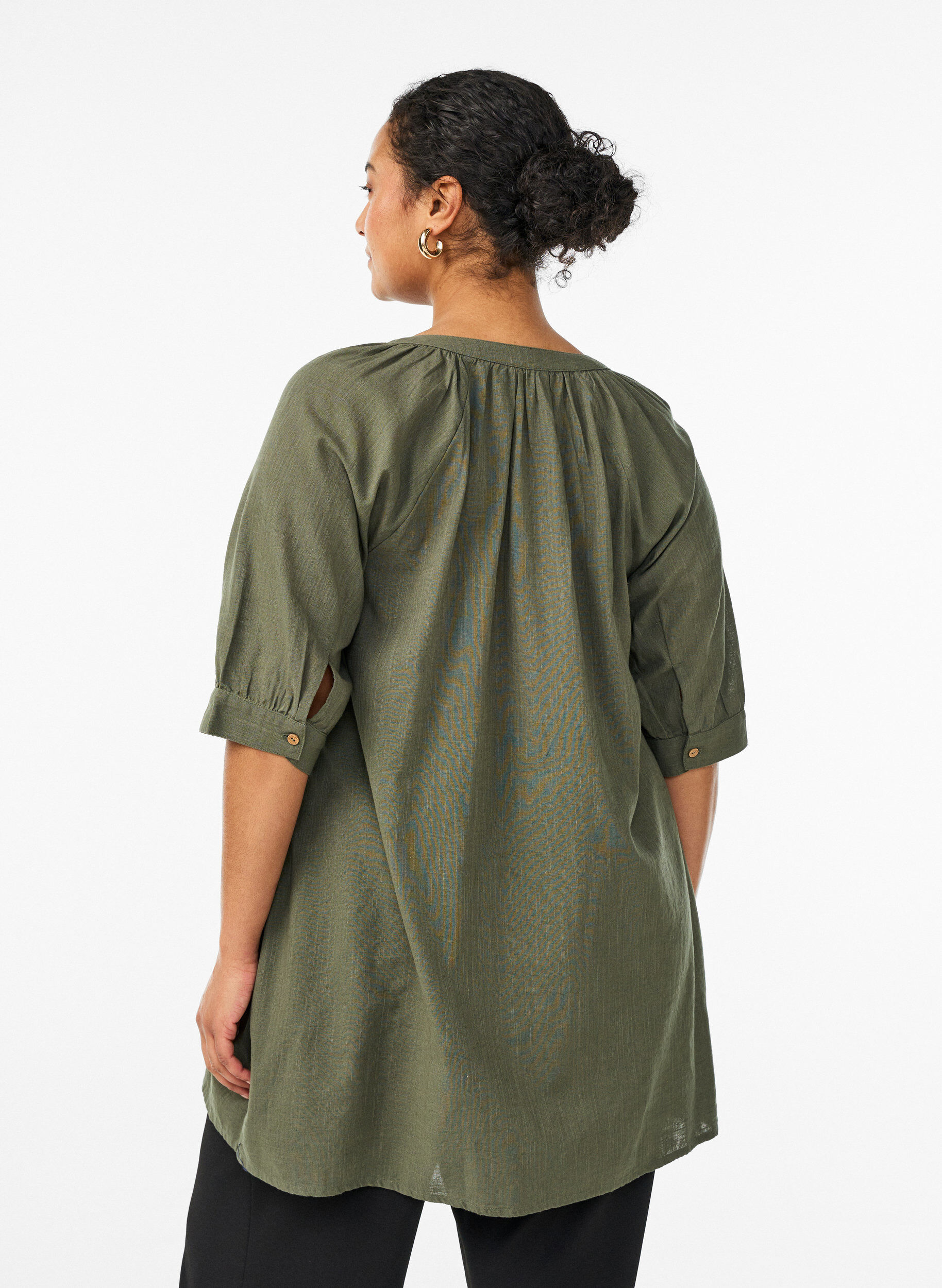 ZizzifashionCotton tunic with a V-neck, Green, Model image number 3