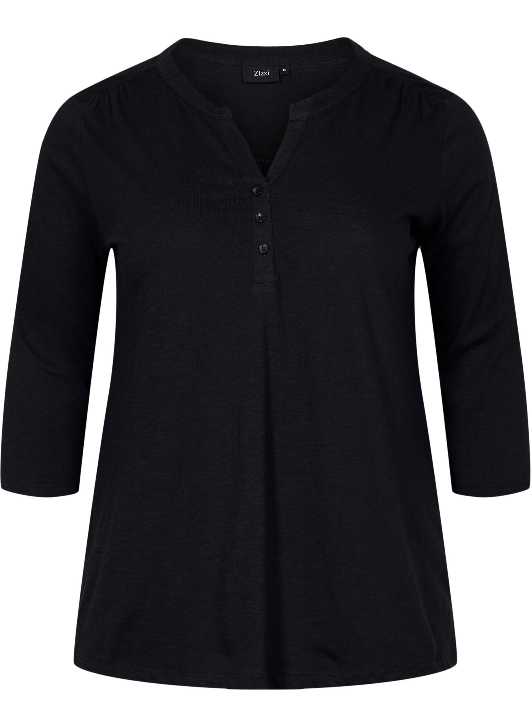 Zizzifashion Cotton top with 3/4 sleeves, Black, Packshot image number 0