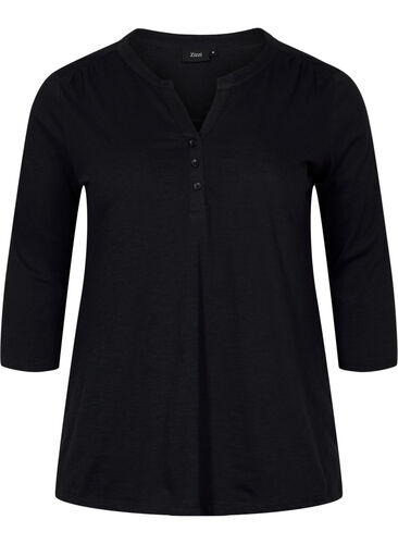 Cotton top with 3/4 sleeves, Black, Packshot image number 0