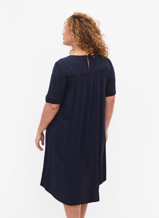 Viscose dress with lace band, Navy, Model image number 1