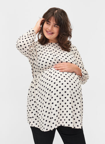 Maternity blouse in viscose and print, Off White Dot, Model image number 0
