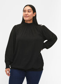 FLASH - Long sleeved blouse with smock and glitter	, Black w. Silver, Model