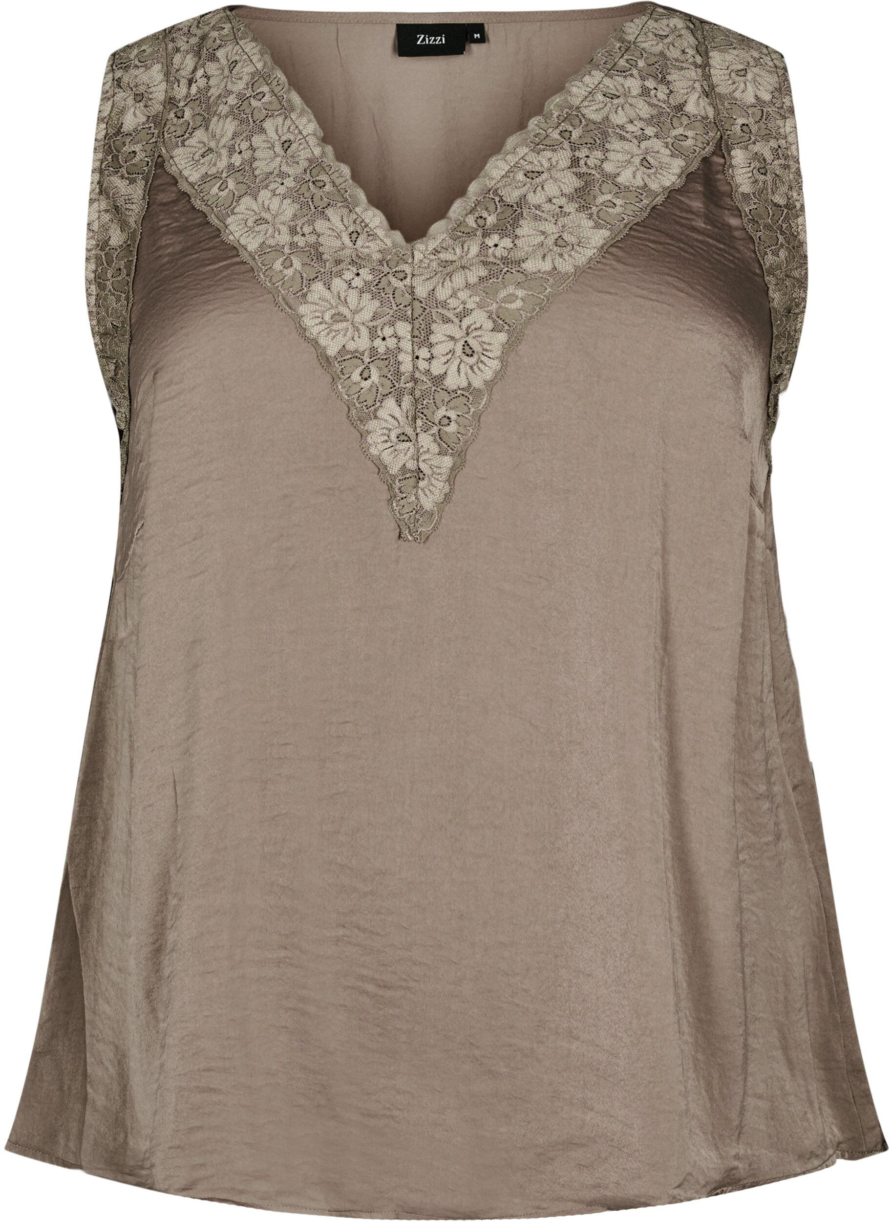 Zizzifashion Sleeveless top with lace, Brown, Packshot image number 0