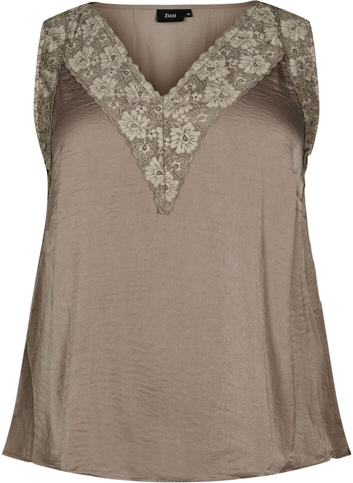 Sleeveless top with lace, Brown, Packshot image number 0