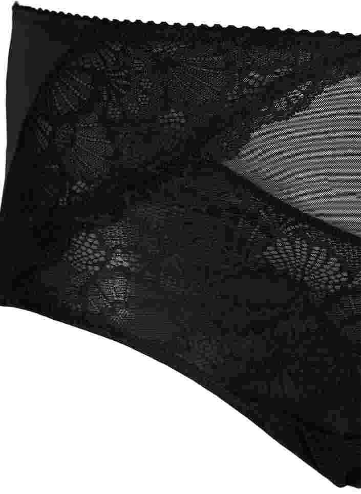 High waisted panty with lace and mesh, Black, Packshot image number 2