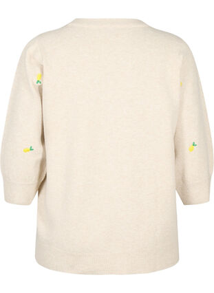 3/4 sleeve knitted blouse with lemons, P. Stone Mel. Lemon, Packshot image number 1