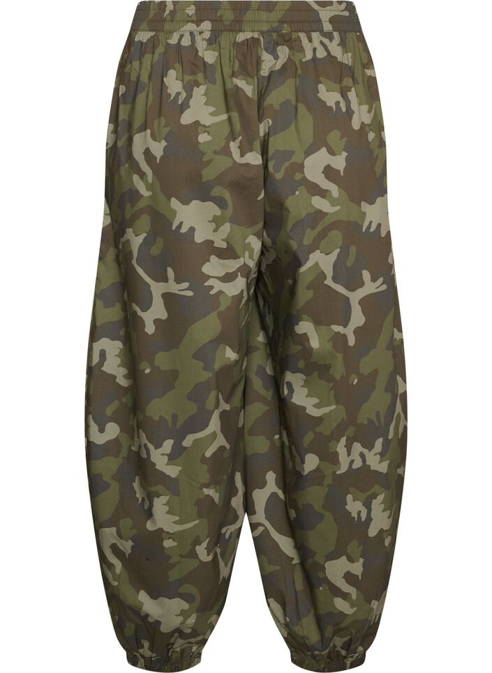 Balloon trousers with a high waist and all-over pattern, Green, Packshot image number 1