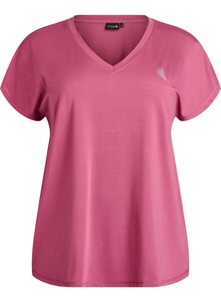 Loose training t-shirt with v-neck, Red, Packshot image number 0