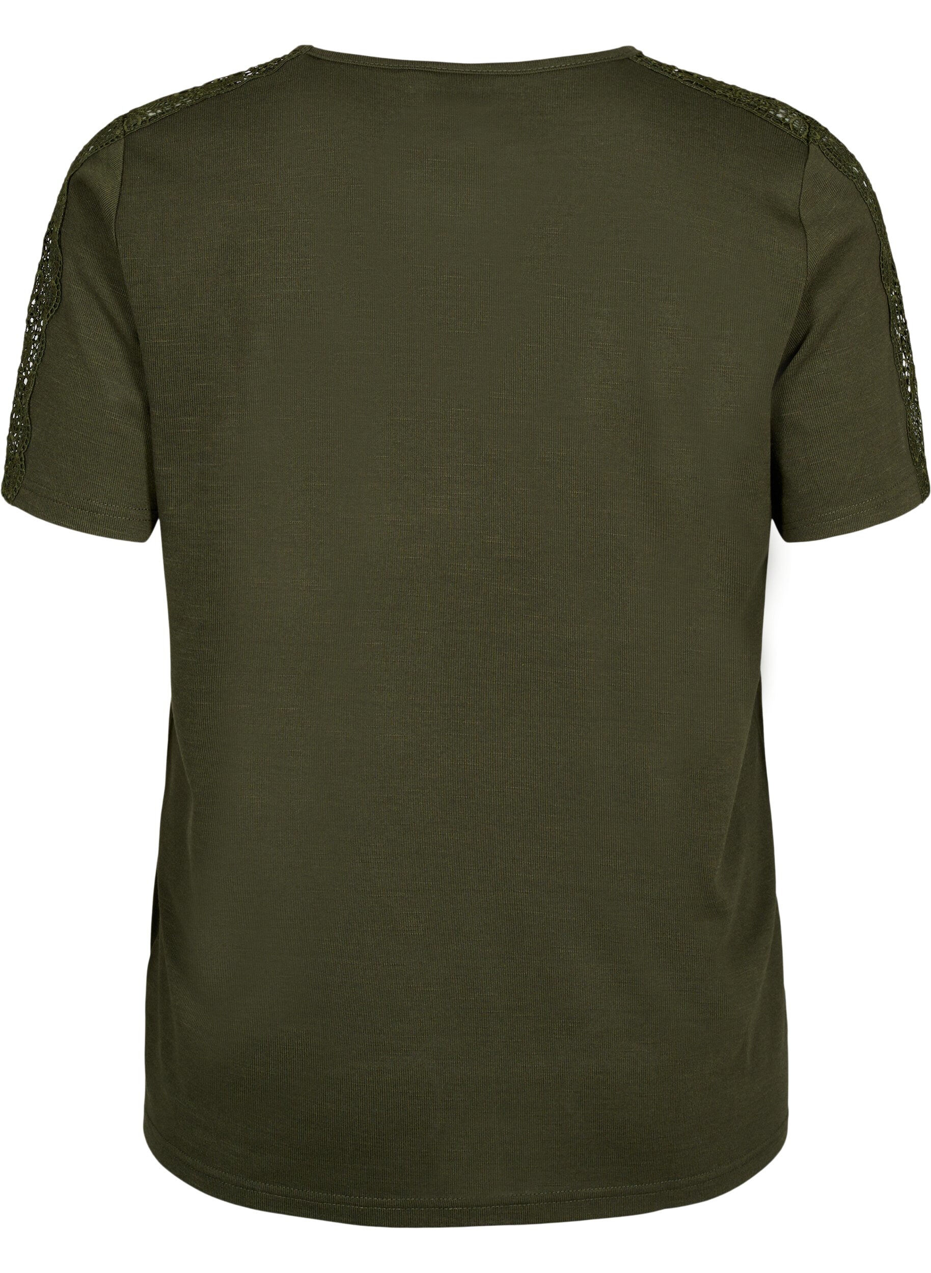 Zizzifashion Short-sleeved blouse with lace and v-neck, Forest Night, Packshot image number 1