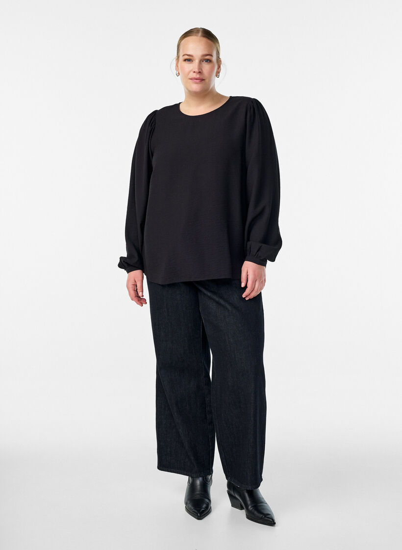 Long-sleeved viscose blouse, Black, Model image number 1