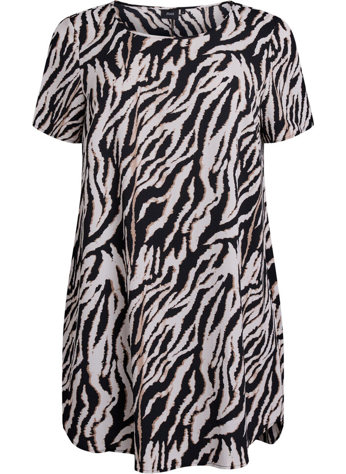 Dress with print and short sleeves, Black, Packshot image number 0