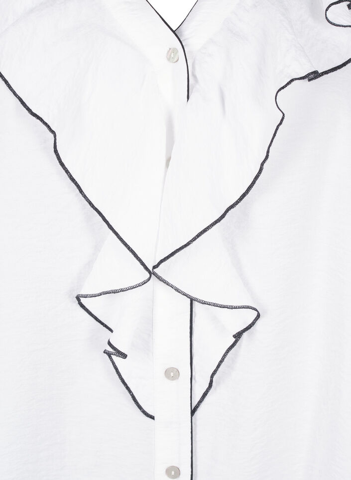 Long-sleeved viscose shirt blouse with ruffle, White, Packshot image number 2