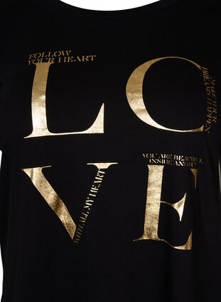 Short-sleeved cotton t-shirt with print, Black Love, Packshot image number 2