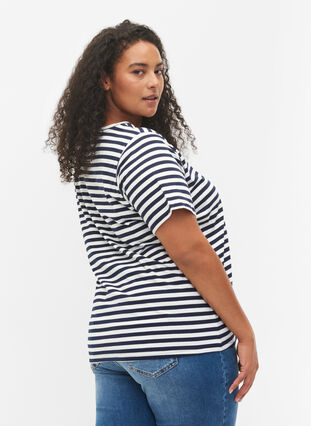 Basics cotton t-shirt 2-pack, Navy/Navy Stripe, Model image number 1