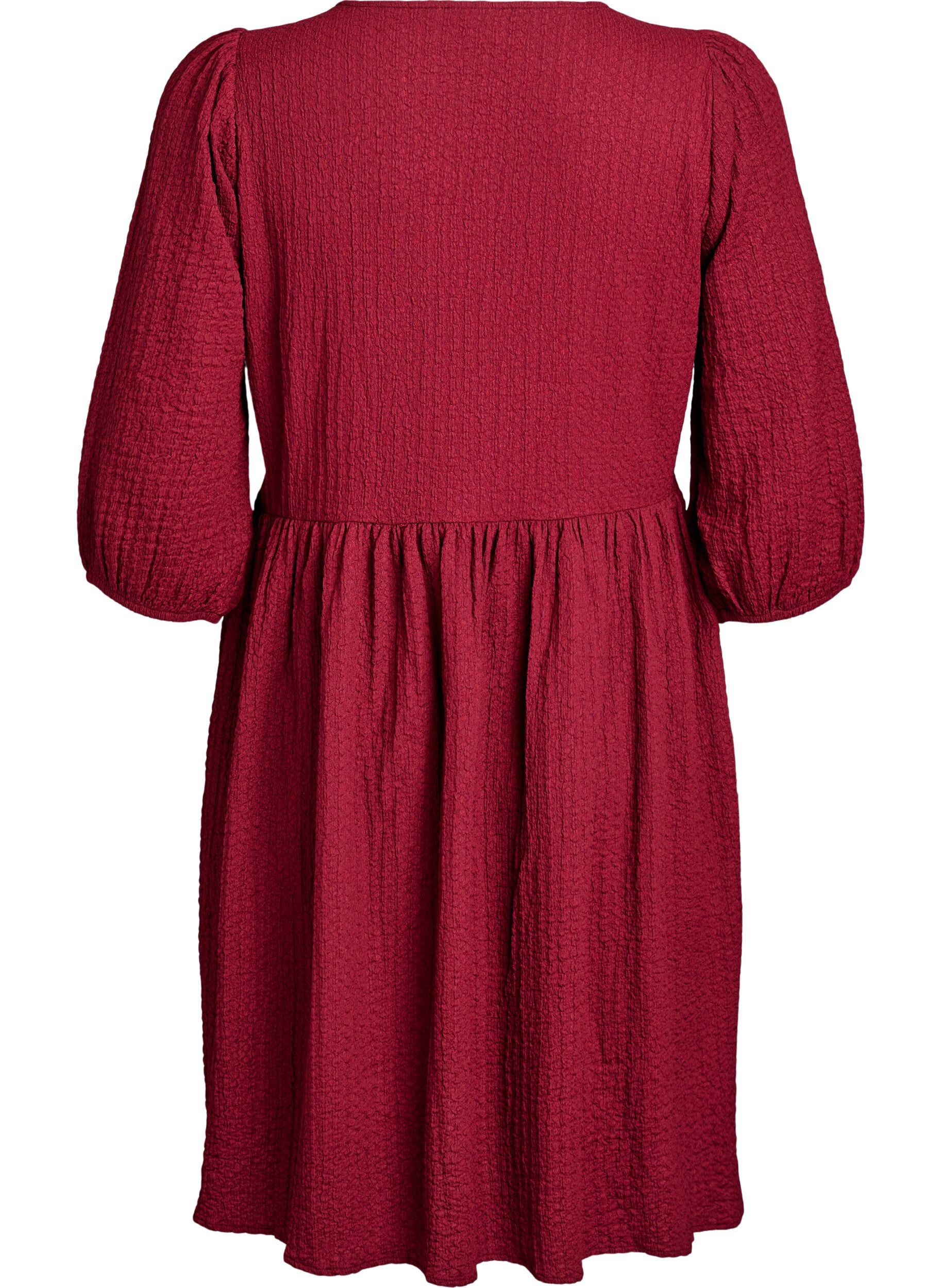 Zizzifashion Short dress with texture and 3/4 sleeves, Dark Bordeaux, Packshot image number 1